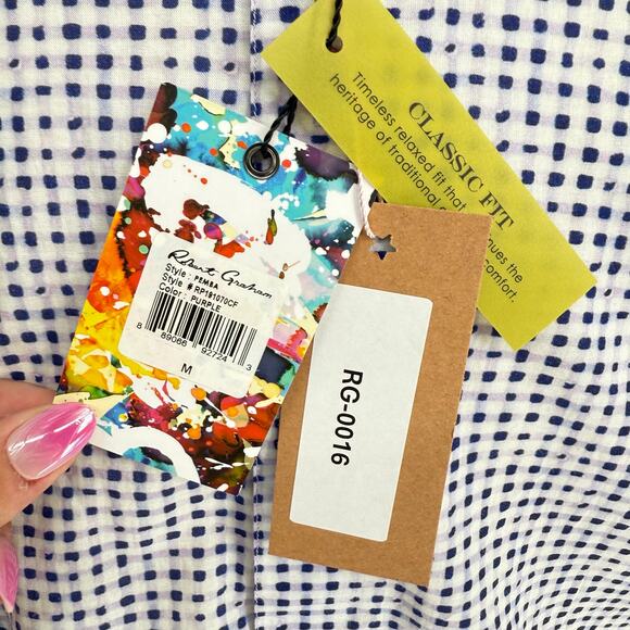 Robert Graham Woven Button Front Long Sleeve, Pemba Purple Navy Plaid Check M - Picture 3 of 10